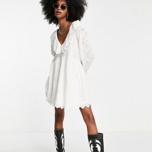 Top Shop Vintage Inspired White Cotton Dress Size 12